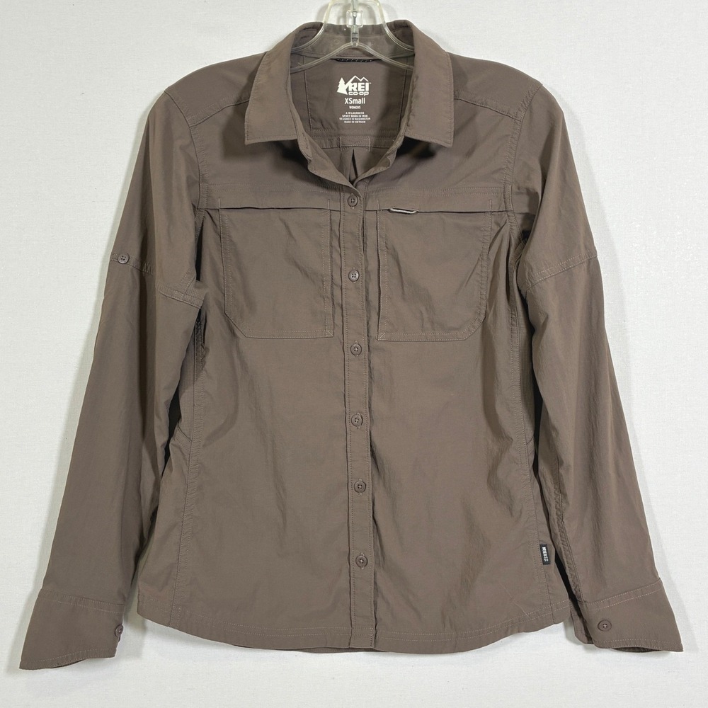 REI Co-op Sahara Womens XS Brown Long Sleeve Roll Tab Hiking Shirt Ventilated